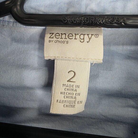 Womens Chicos Zenergy Blue Full Zip Jacket 3/4 Sleeve Lace-Up Cotton Stretch 2 - Picture 2 of 8